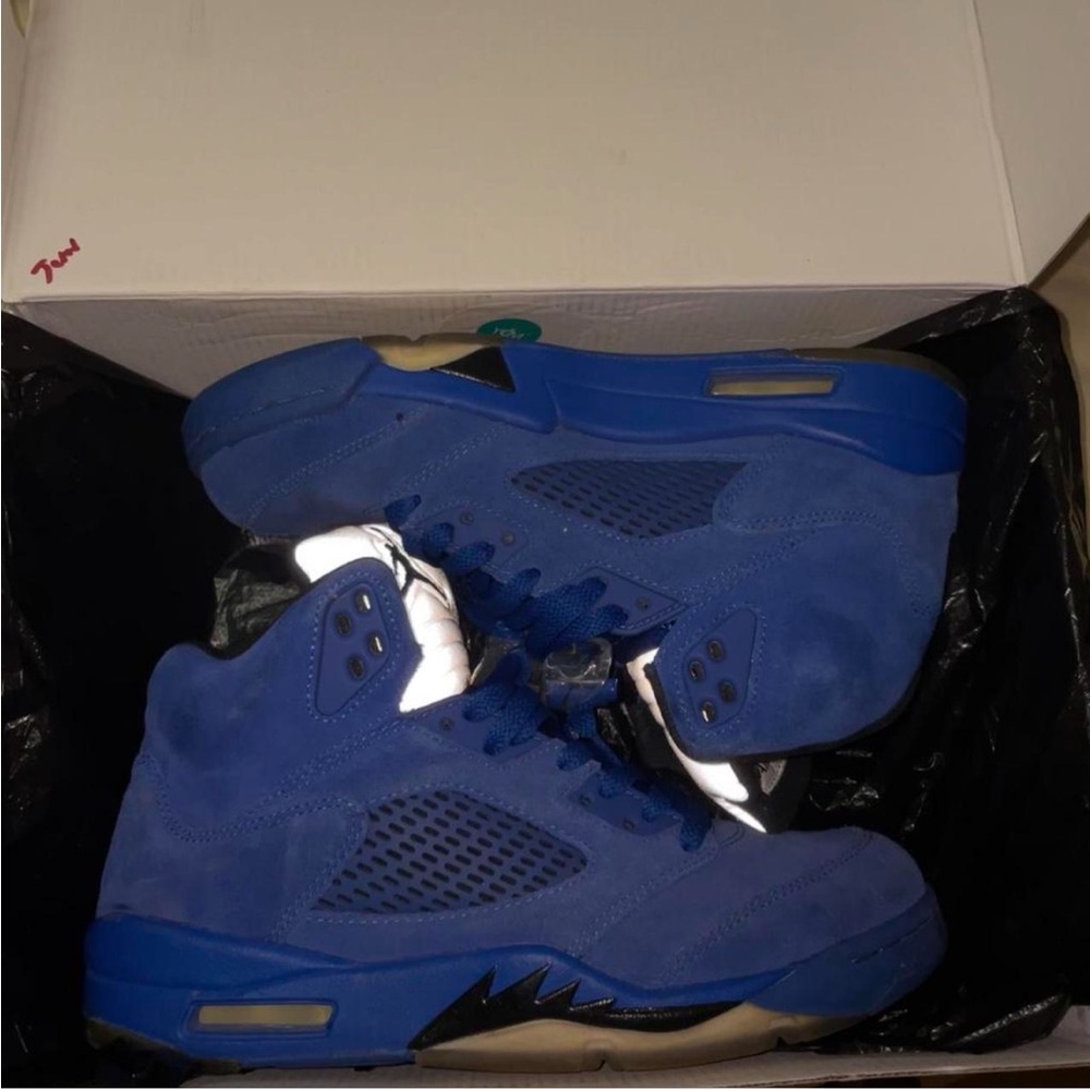 Men's Blue Suede Retros Jordan 5s Sneakers